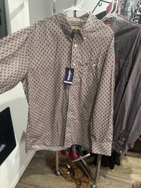 Wrangler Brown Geometric Print Button-Down Shirt